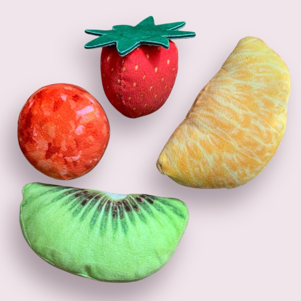 Fruit-Shaped Plush Squeaky Dog Toy Set